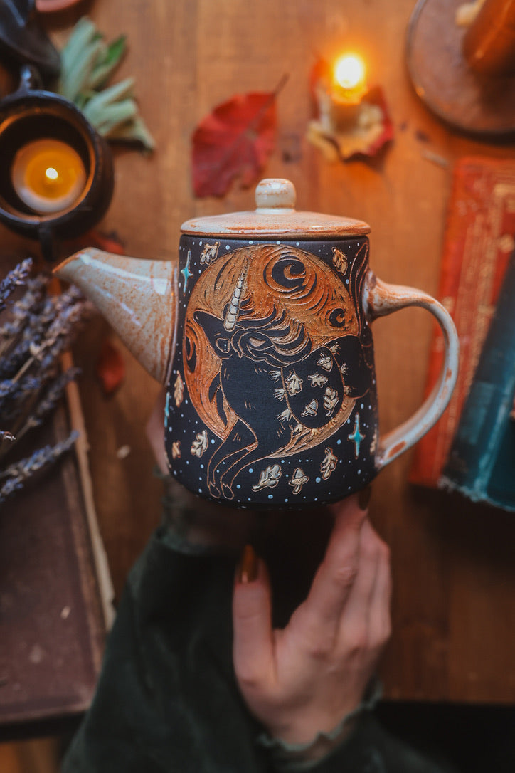 Moonlit Autumn Unicorns Teapot