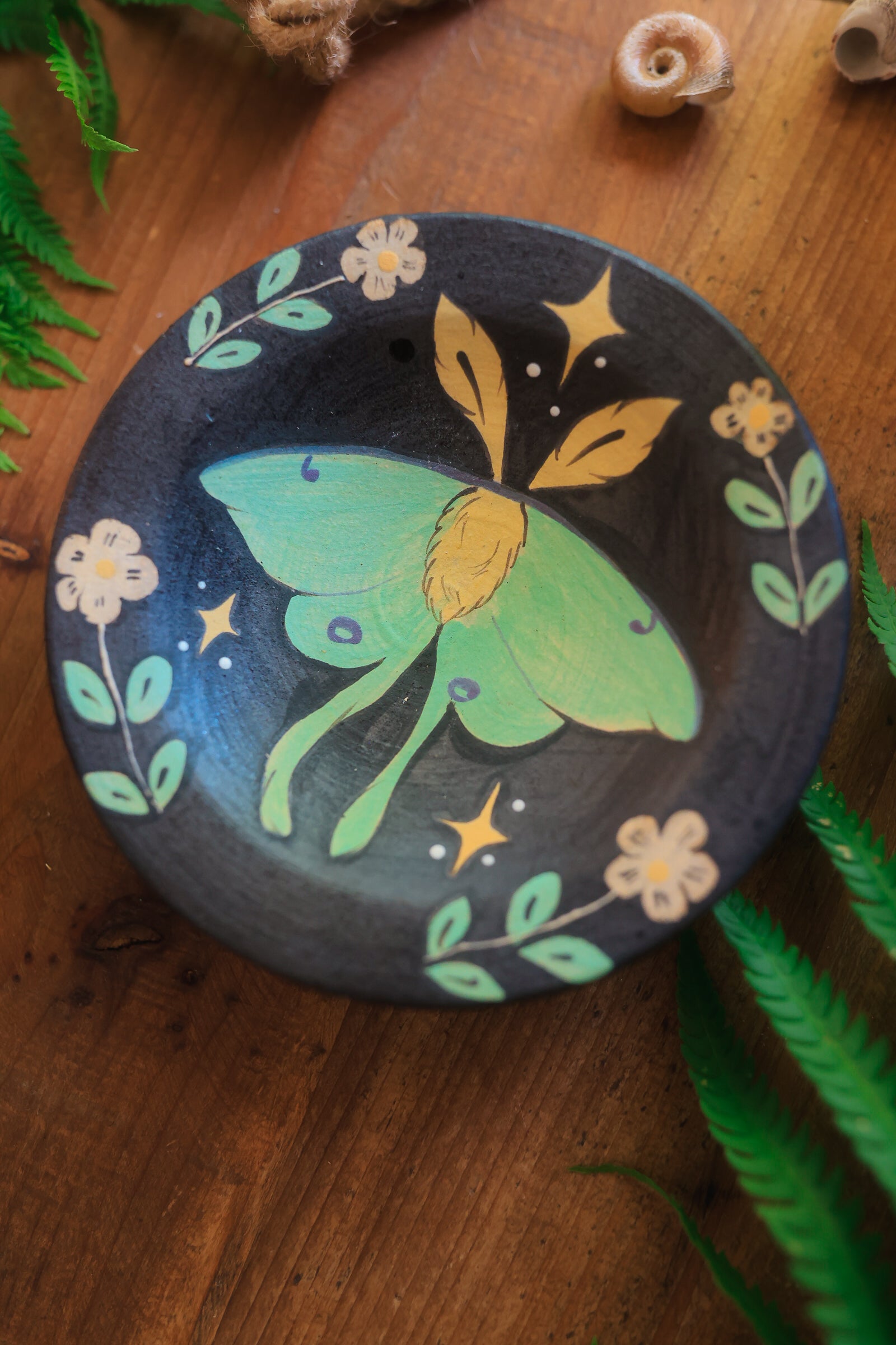 Painted Midnight Luna Moth Trinket Dish