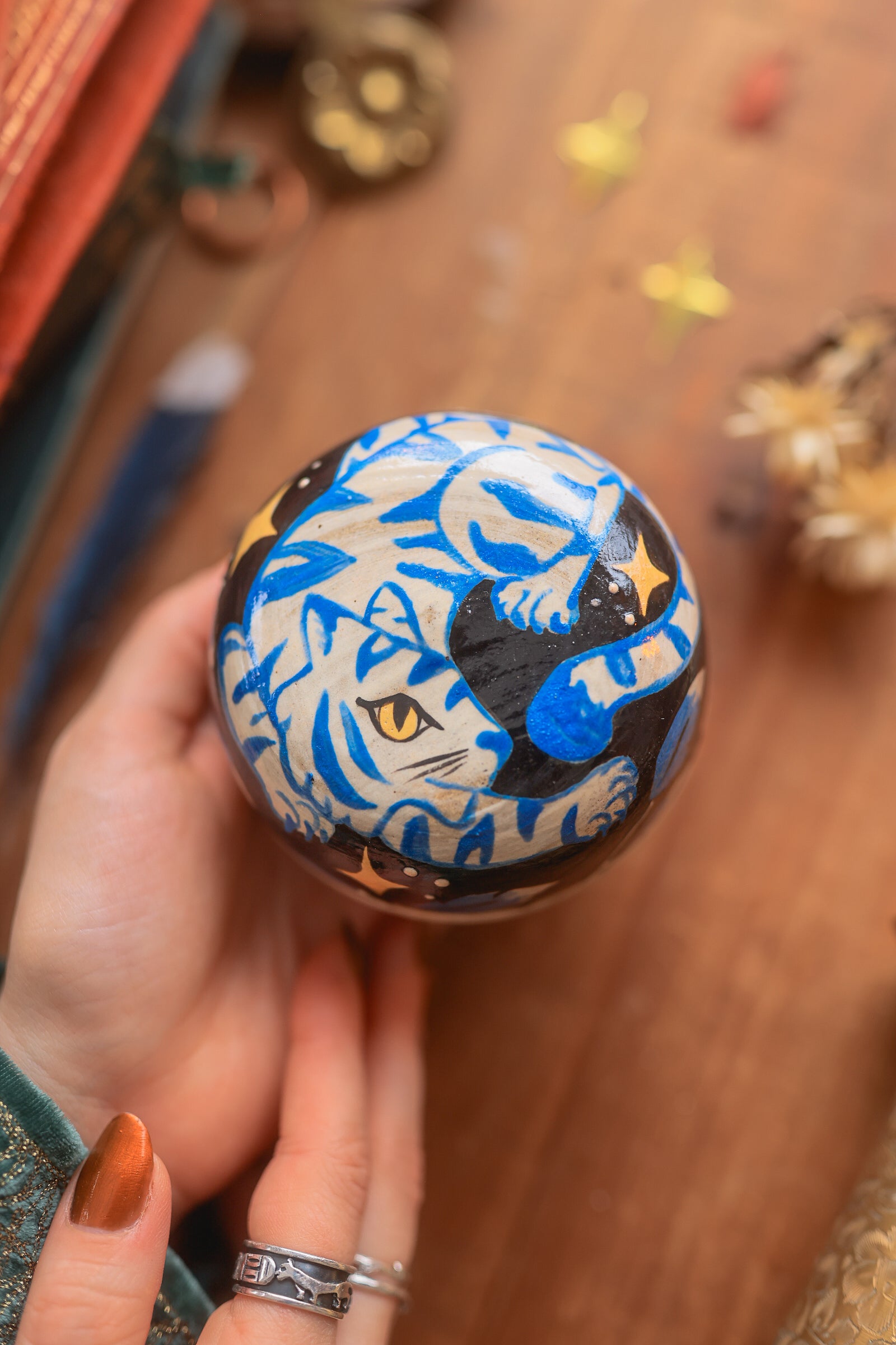 Painted Midnight Astral Tiger Jewelry Box