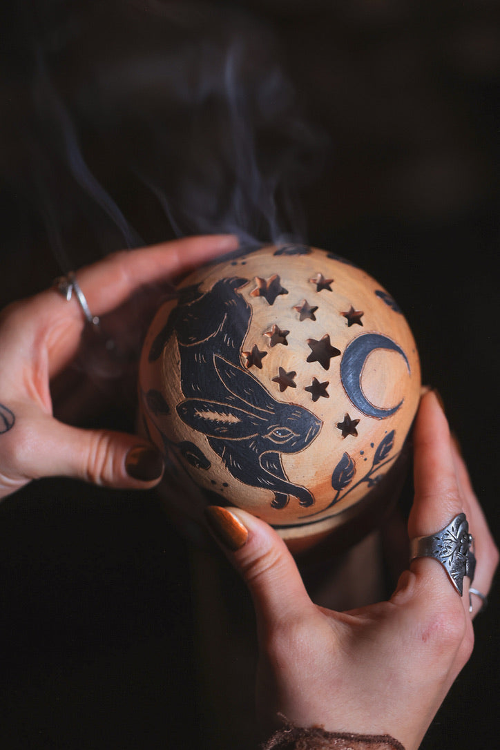 Painted Autumn Rabbit Incense Box