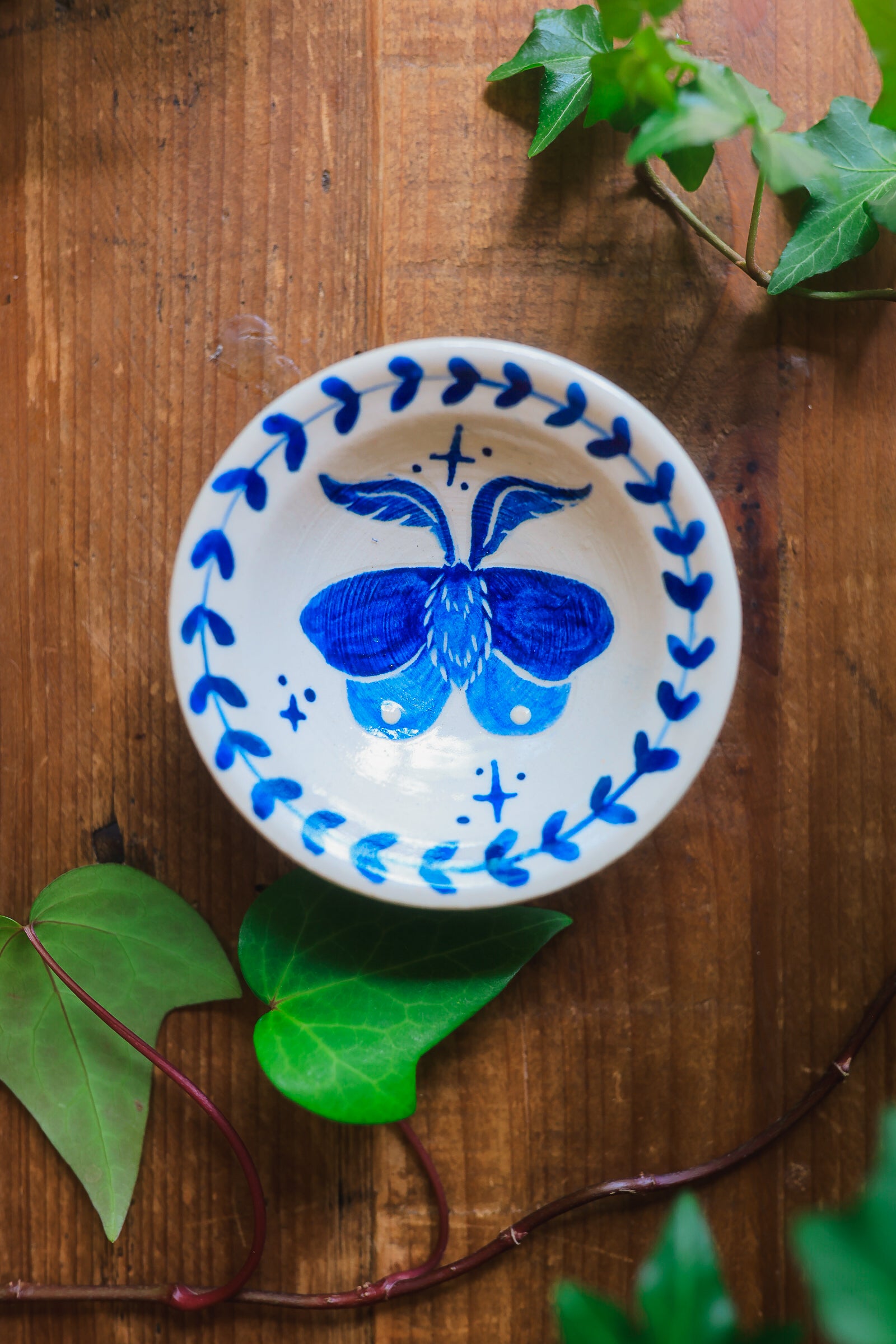 Porcelain Meadow Moth Dish in Washed Cobalt