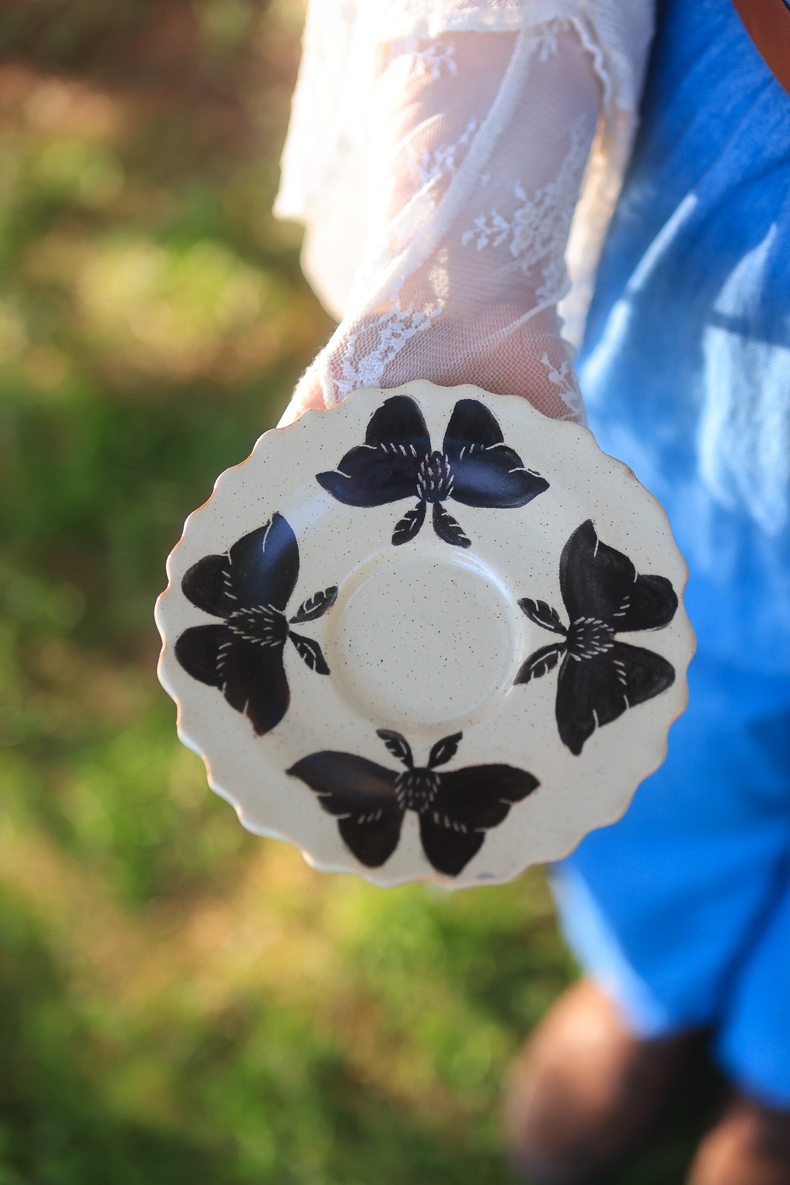 5 Folkware Flutter Moths Mug and Dish Set in Porcelain