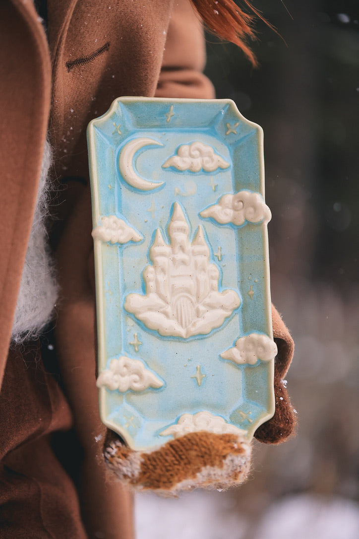 Castle in the Clouds Dish in Turquoise Porcelain