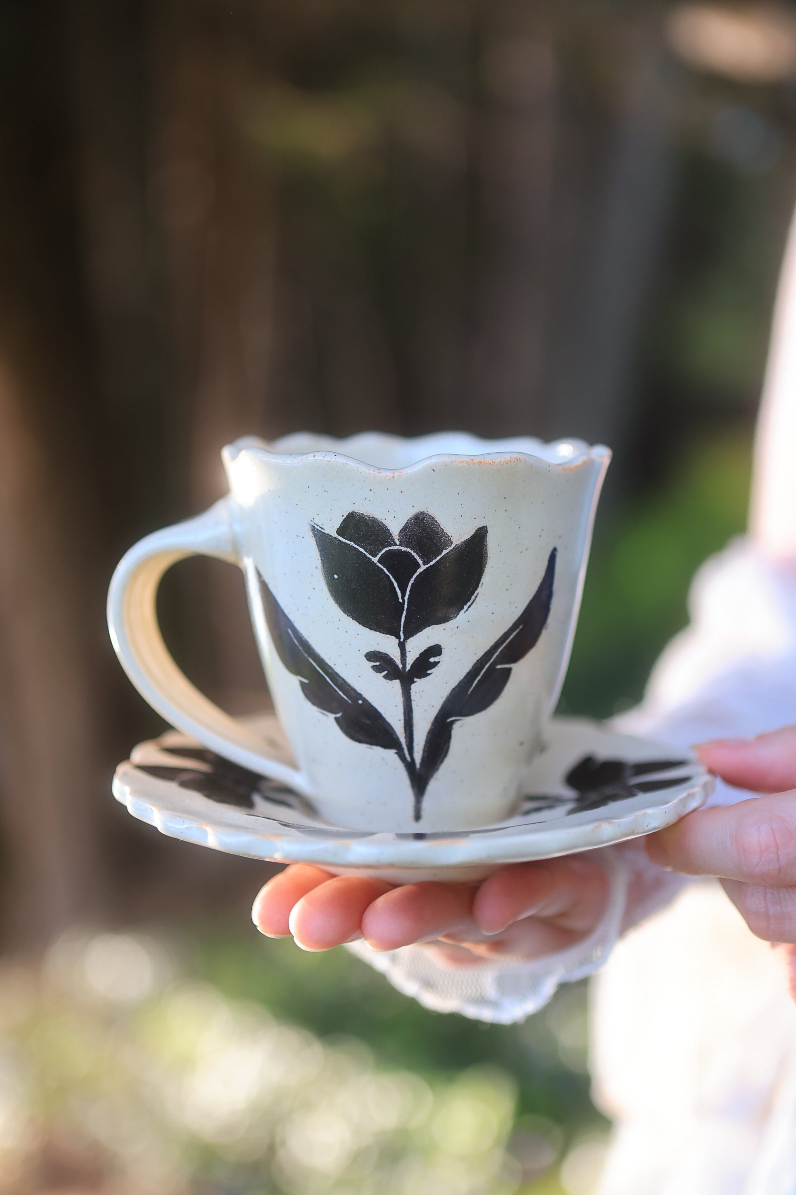 5 Folkware Flutter Moths Mug and Dish Set in Porcelain