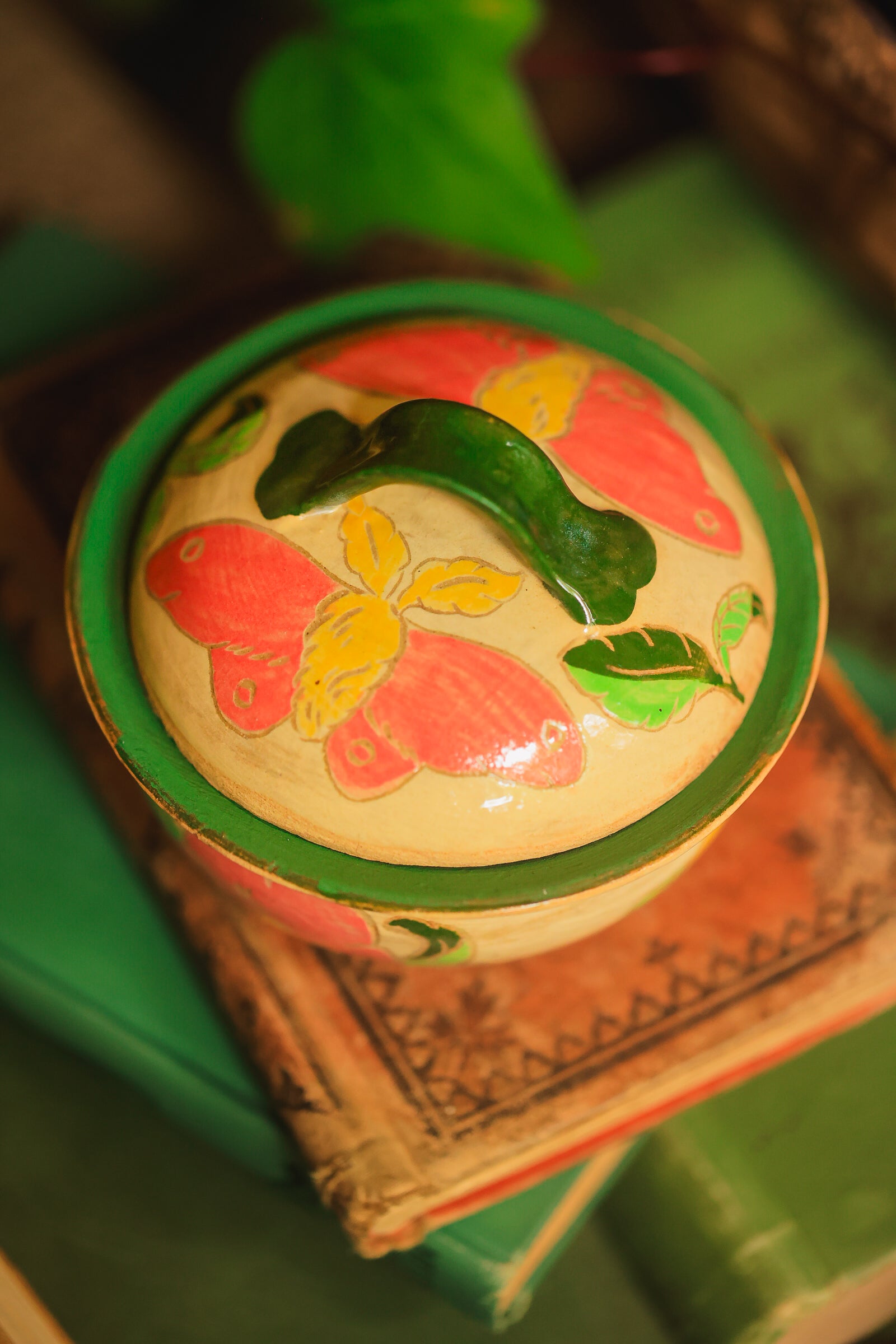 Painted Garden Moths Lidded Jar in Stoneware