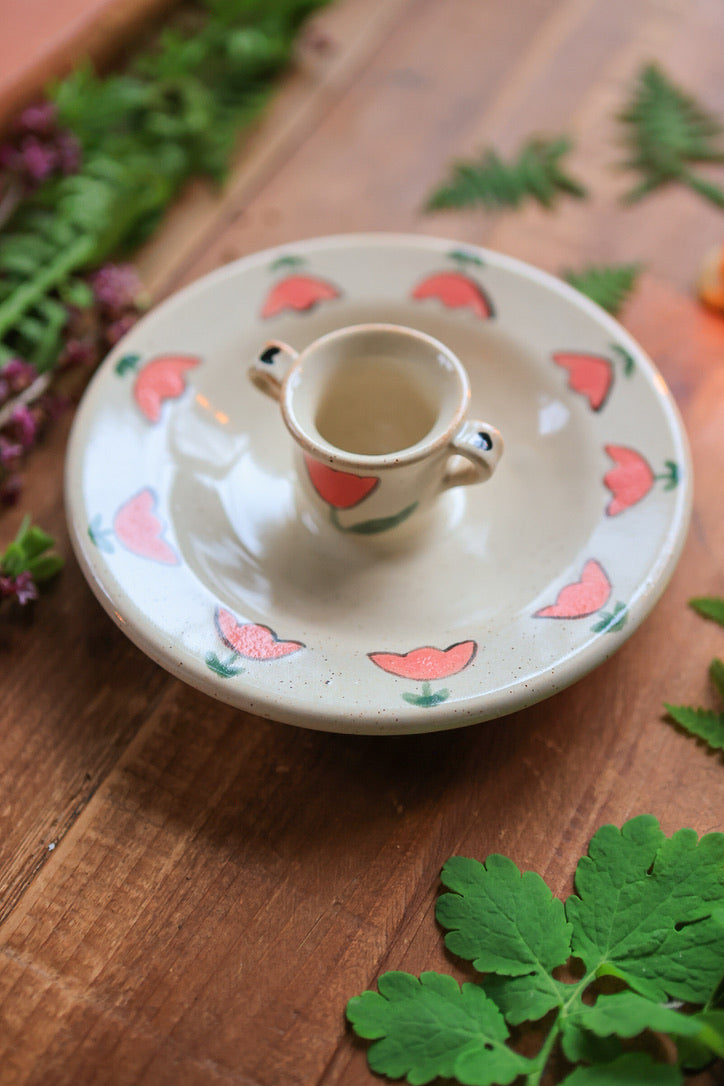 Pink Meadow Flowers Candle Holder in Porcelain