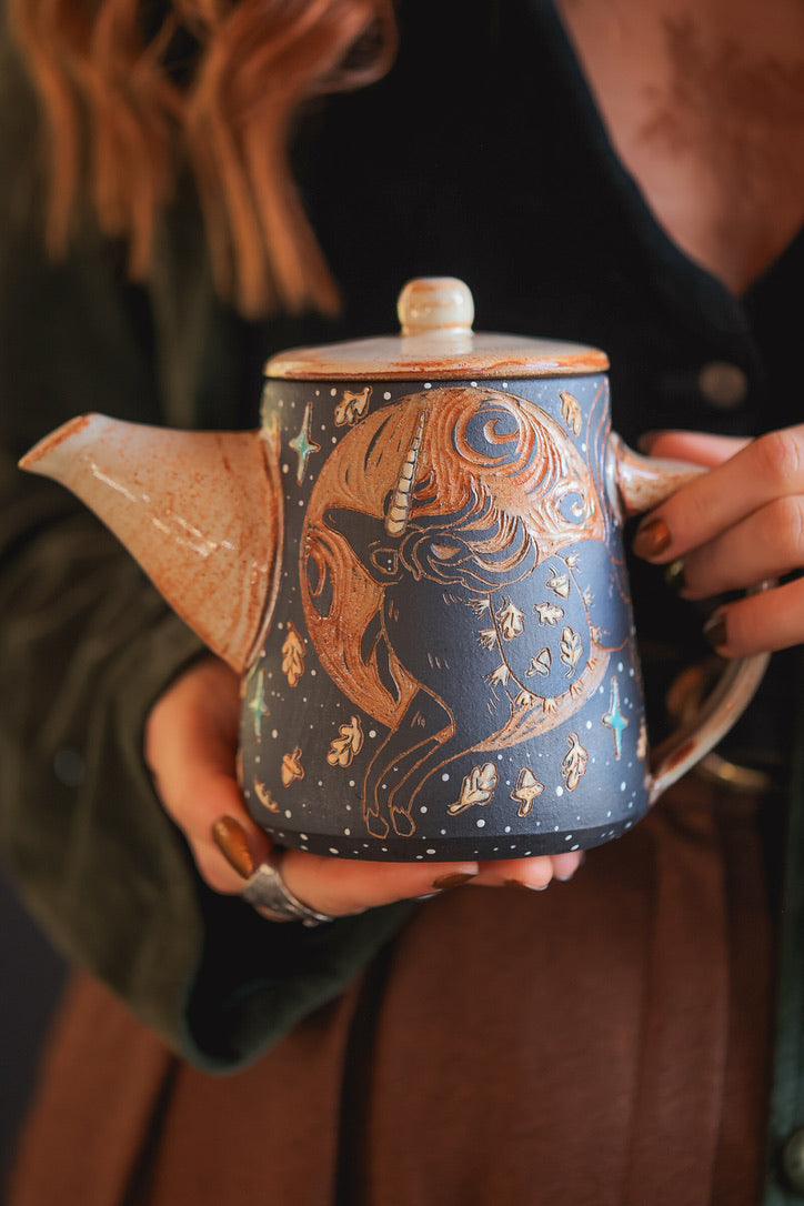 Moonlit Autumn Unicorns Teapot
