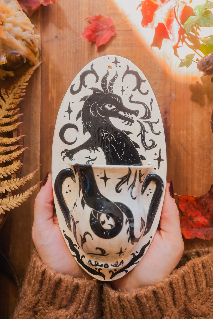 Fire Breathing Dragon of Morwain Wall Pocket in Painted Stoneware
