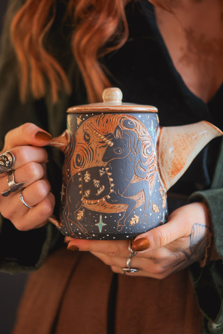 Moonlit Autumn Unicorns Teapot