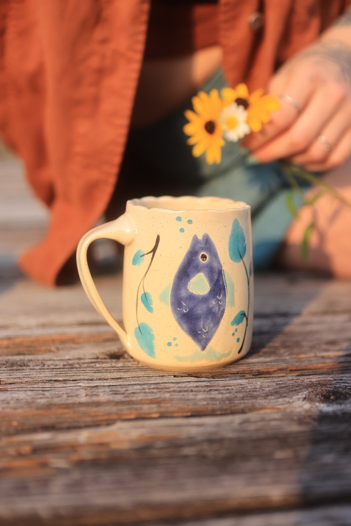 24 Painted Swimming Fishies Mug in Porcelain 13 oz