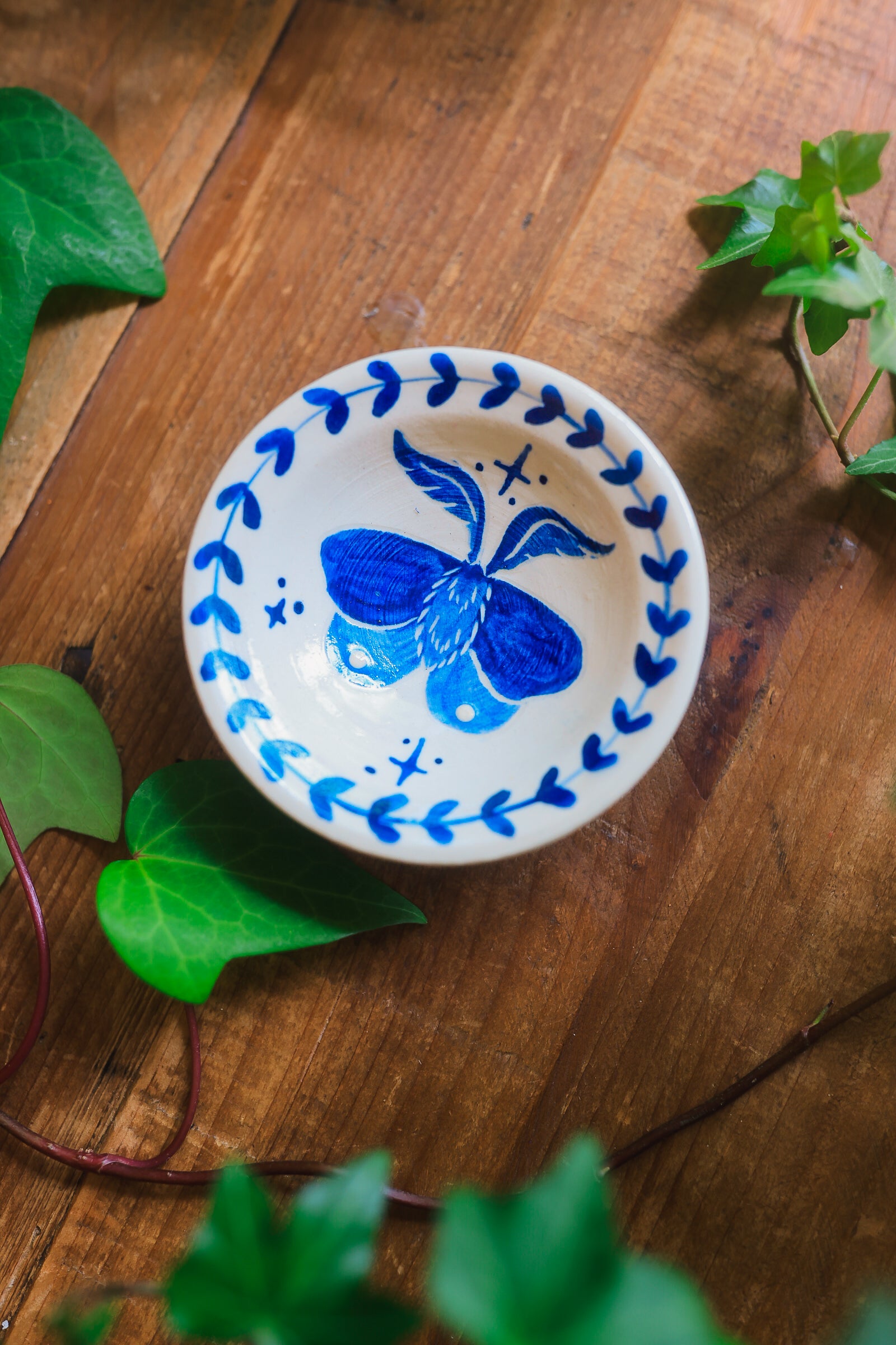 Porcelain Meadow Moth Dish in Washed Cobalt