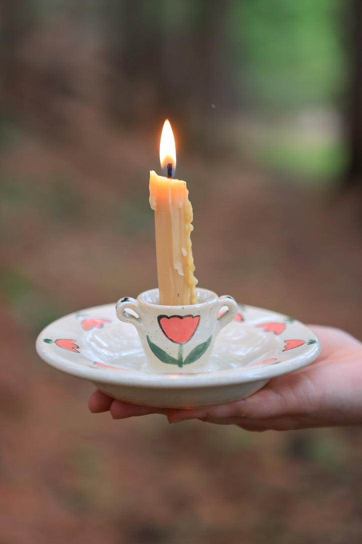 Pink Meadow Flowers Candle Holder in Porcelain