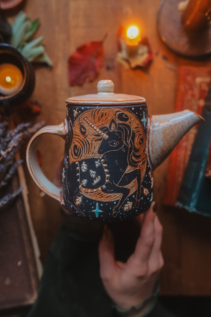 Moonlit Autumn Unicorns Teapot