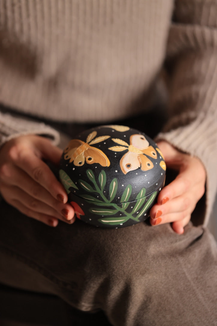 Autumn Moths at Midnight Porcelain Jewelry Box