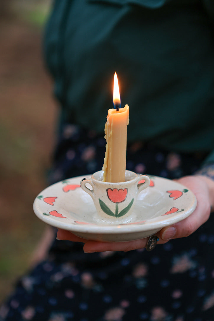 Pink Meadow Flowers Candle Holder in Porcelain