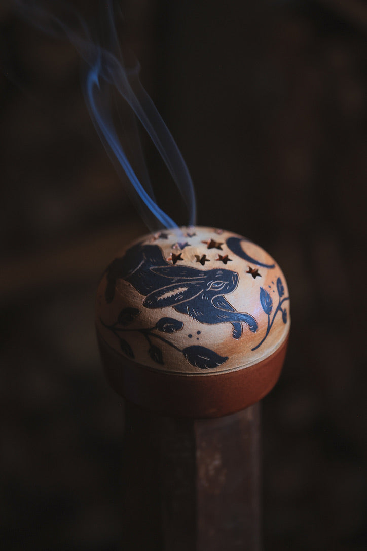 Painted Autumn Rabbit Incense Box