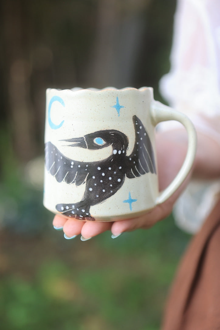 25 Painted Summer Loons Folkware Mug in Porcelain 13 oz