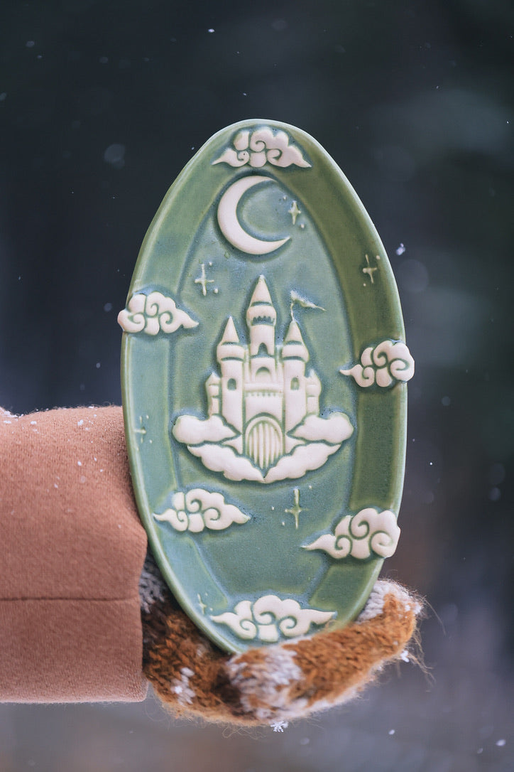 Castle in the Clouds Dish in Rosemary Green Porcelain