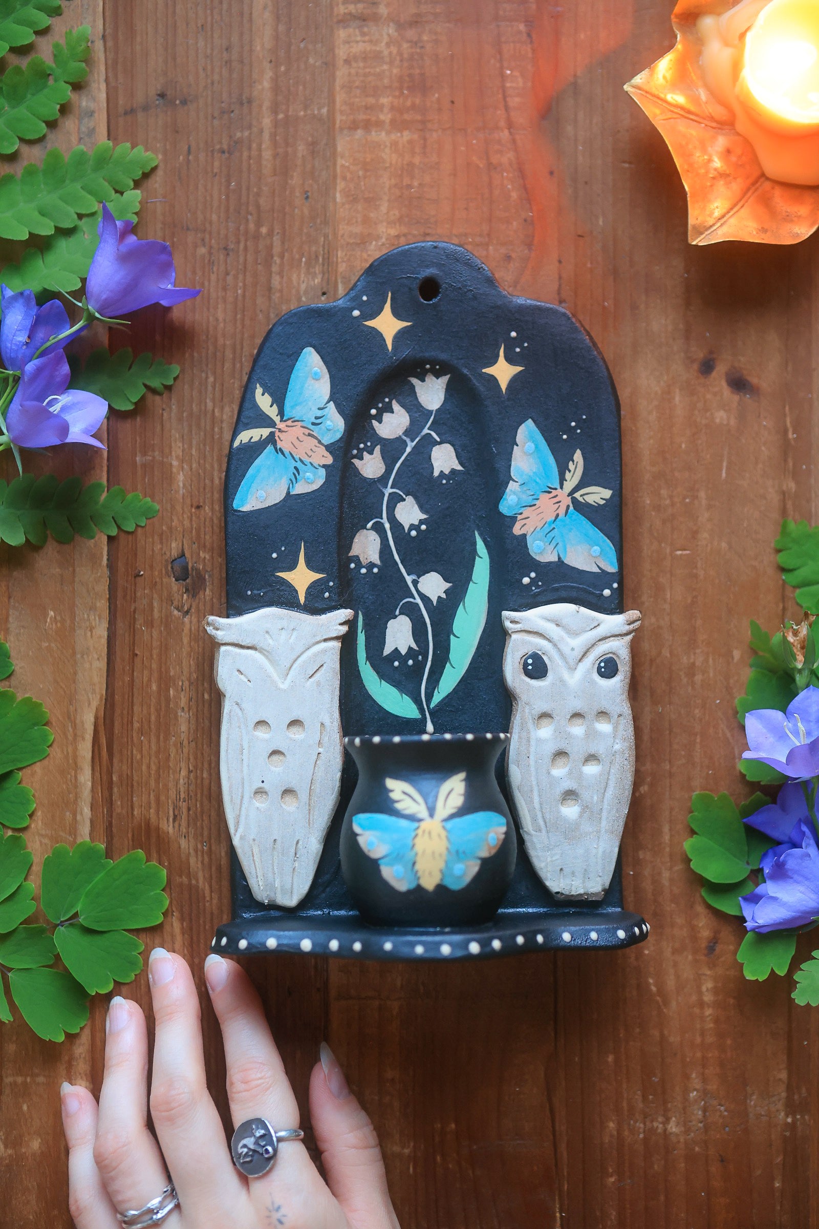 Owl Guardians of Summer Ceramic Wall Nicho in Midnight