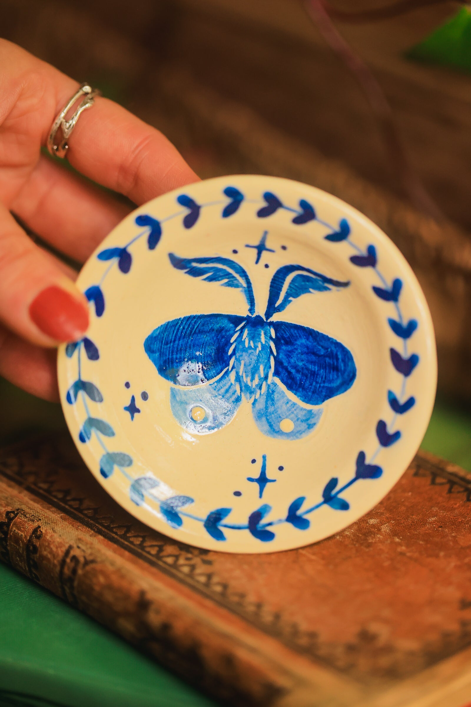 Porcelain Meadow Moth Dish in Washed Cobalt