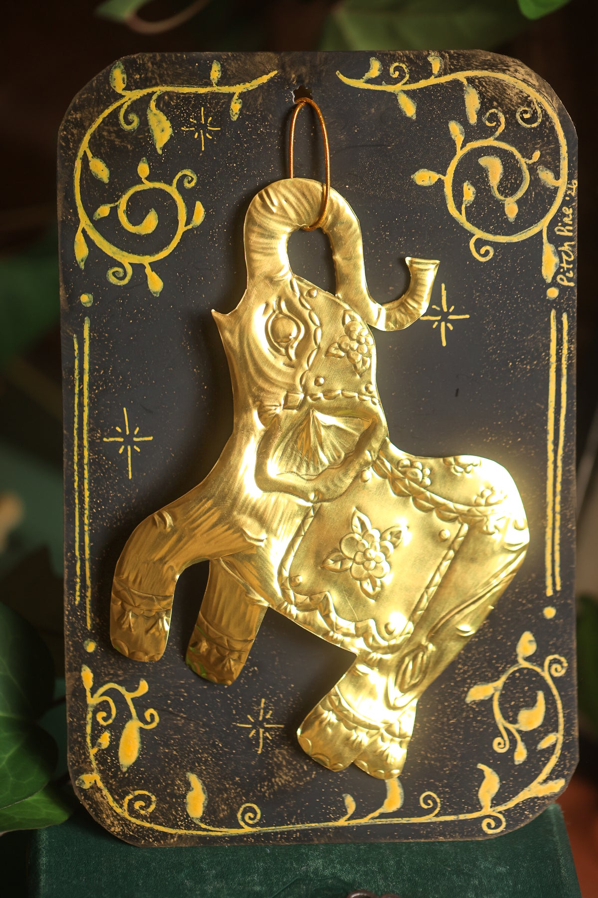 Golden Elephant Talisman in Antique Brass