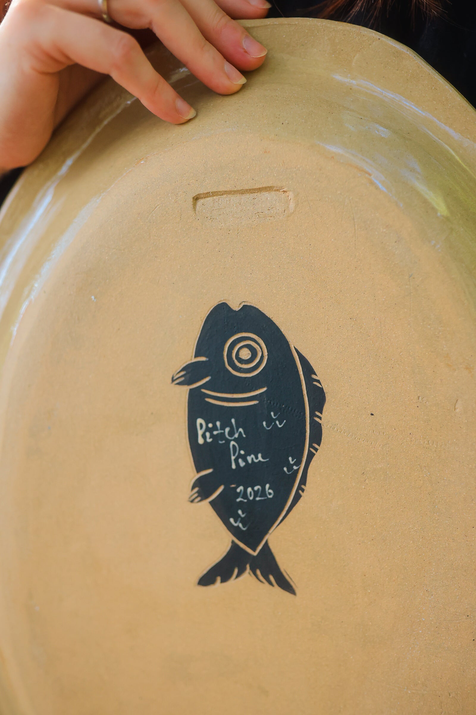 Painted Stoneware Swimming Loons Serving Platter in Washed Ink