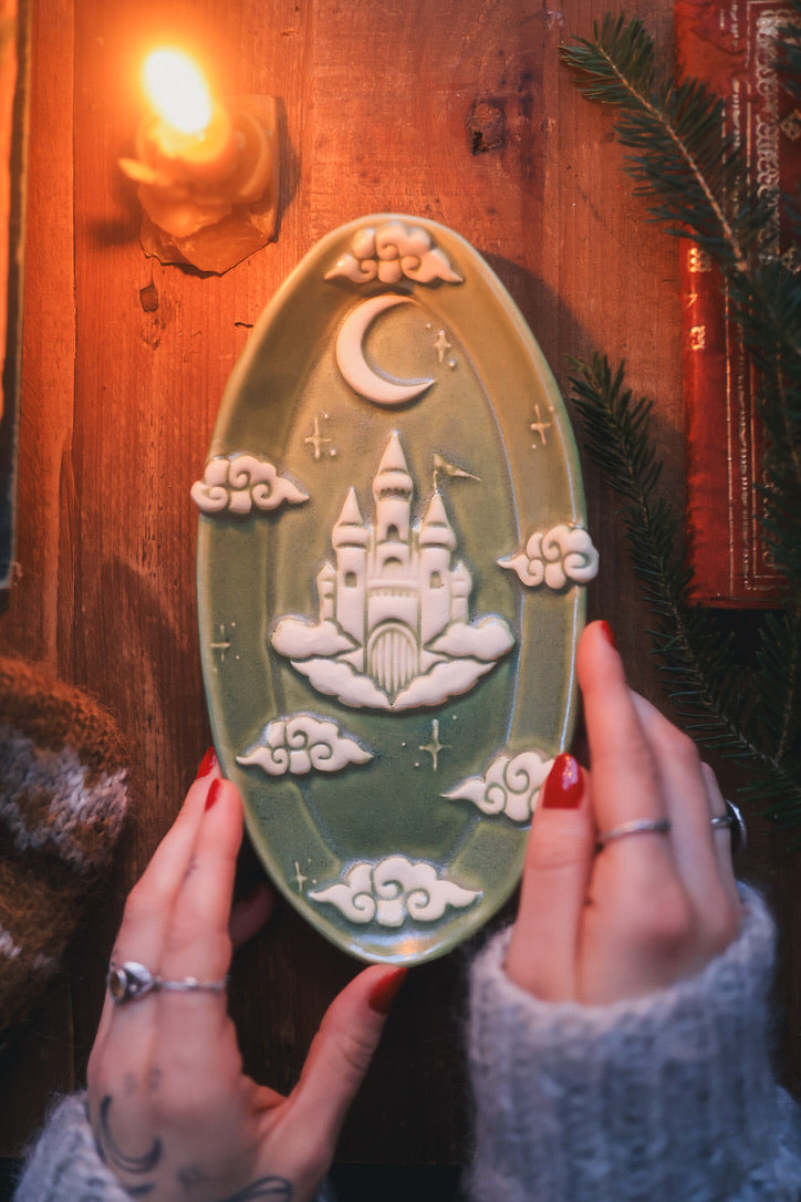 Castle in the Clouds Dish in Rosemary Green Porcelain