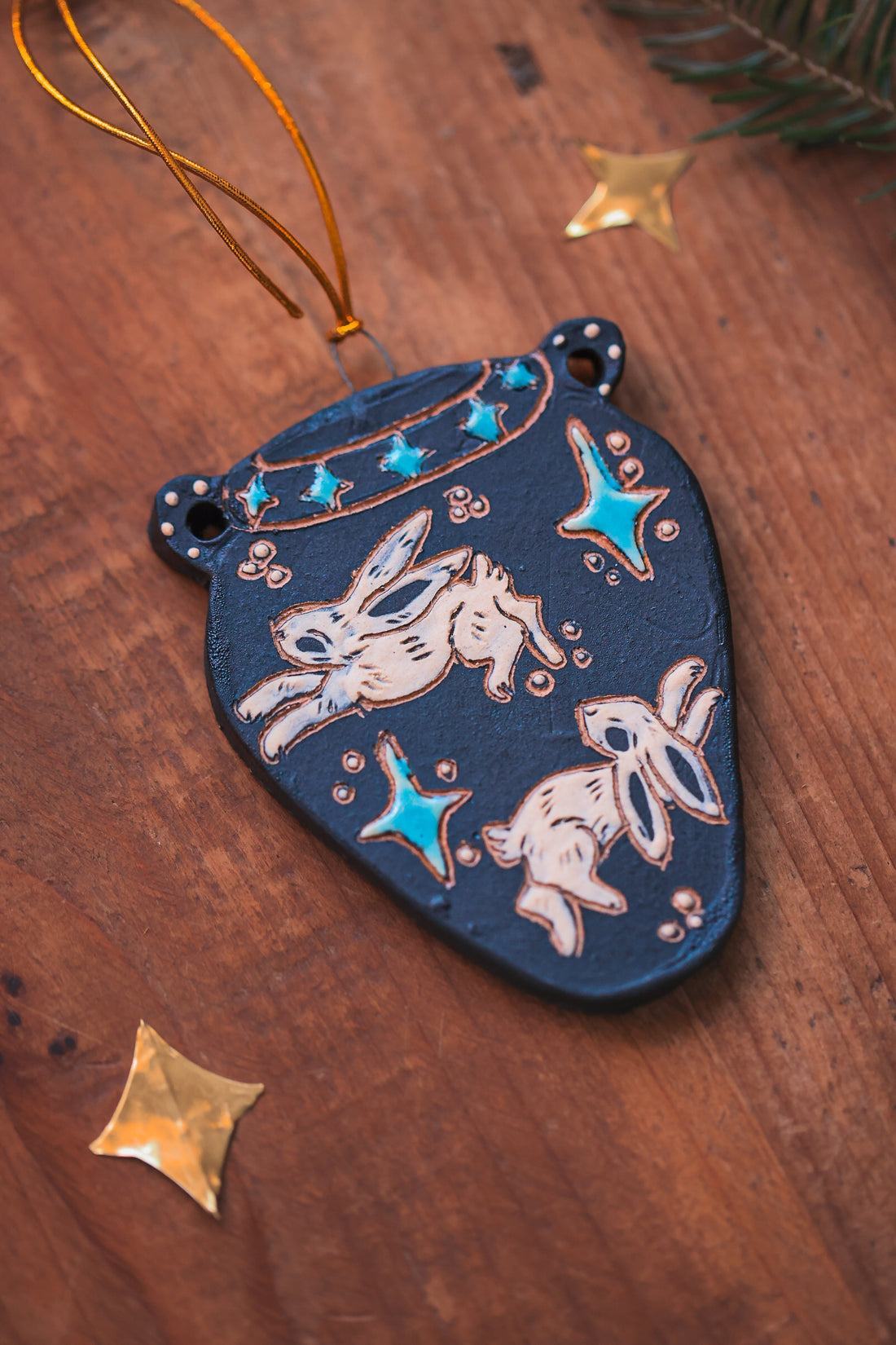 Leaping Rabbits Vase Ornament in Midnight