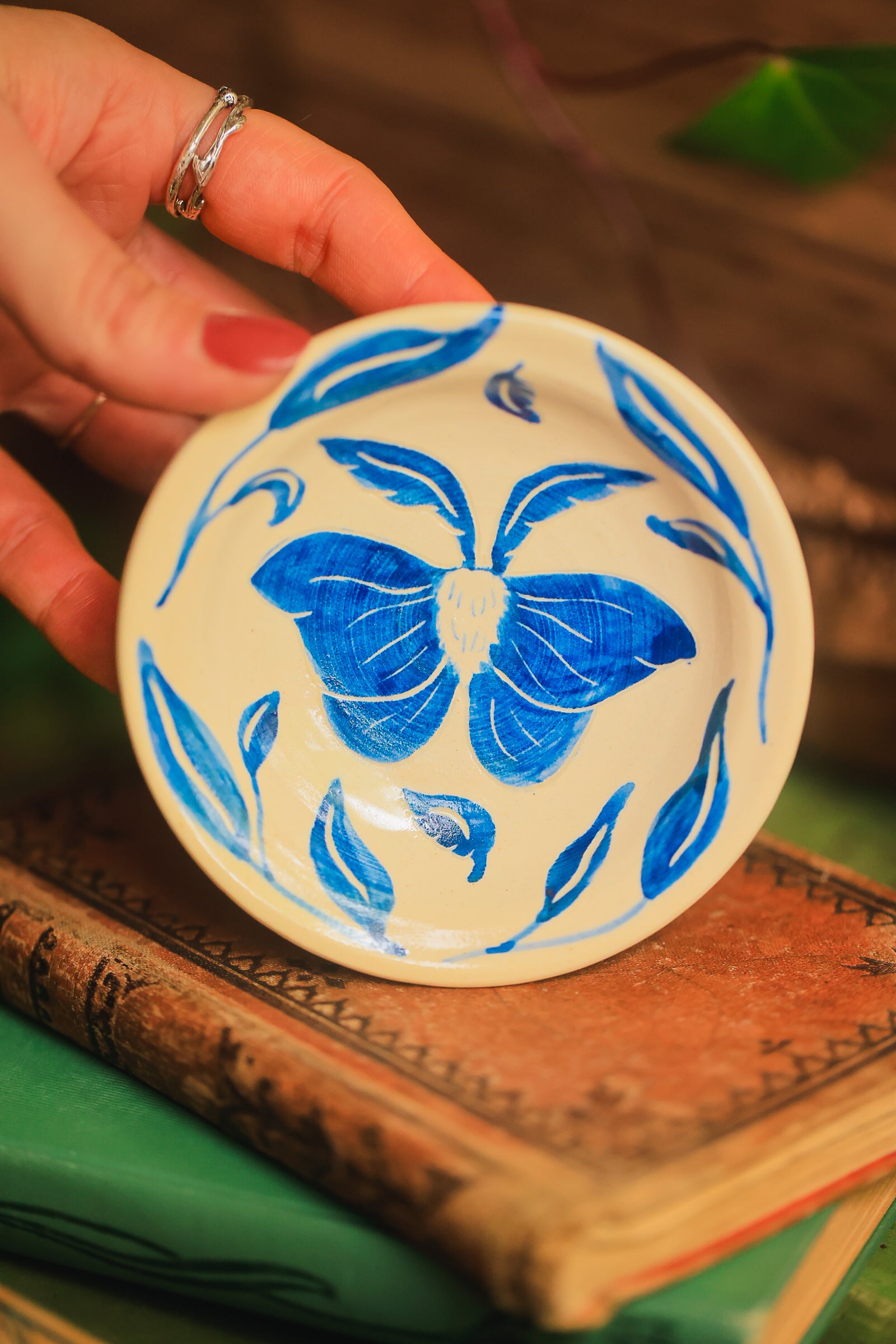 Porcelain Meadow Moth Dish in Washed Cobalt