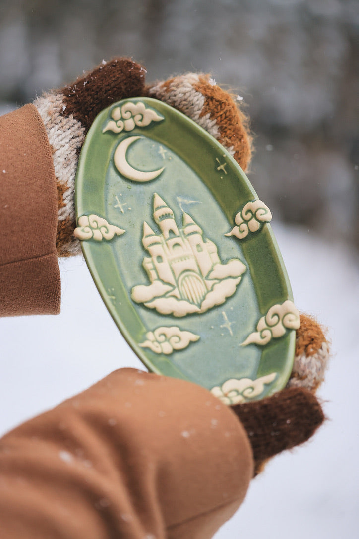 Castle in the Clouds Dish in Rosemary Green Porcelain