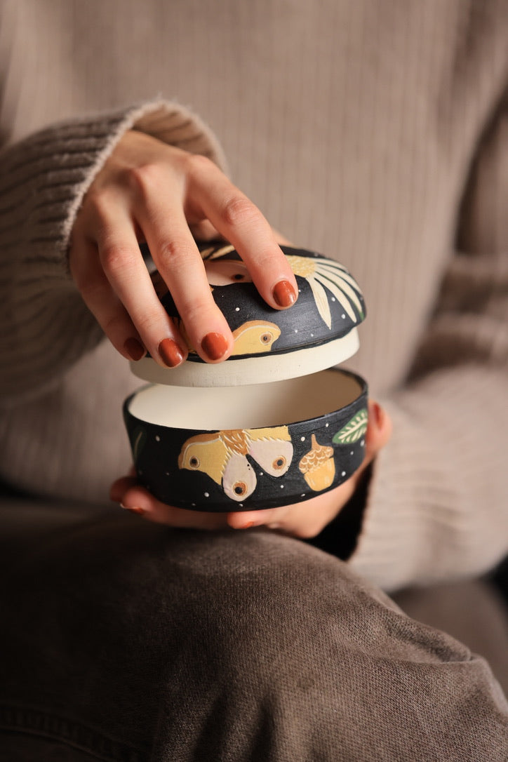 Autumn Moths at Midnight Porcelain Jewelry Box