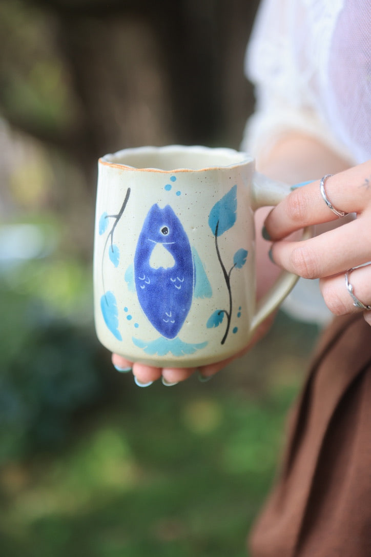 24 Painted Swimming Fishies Mug in Porcelain 13 oz