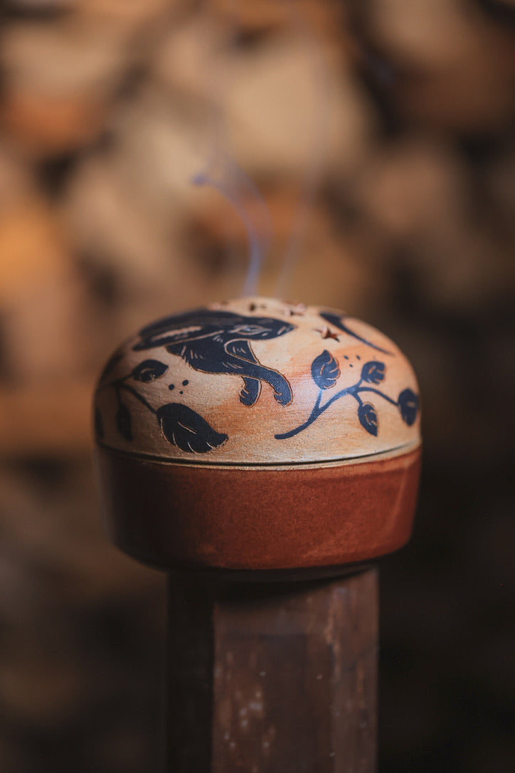 Painted Autumn Rabbit Incense Box