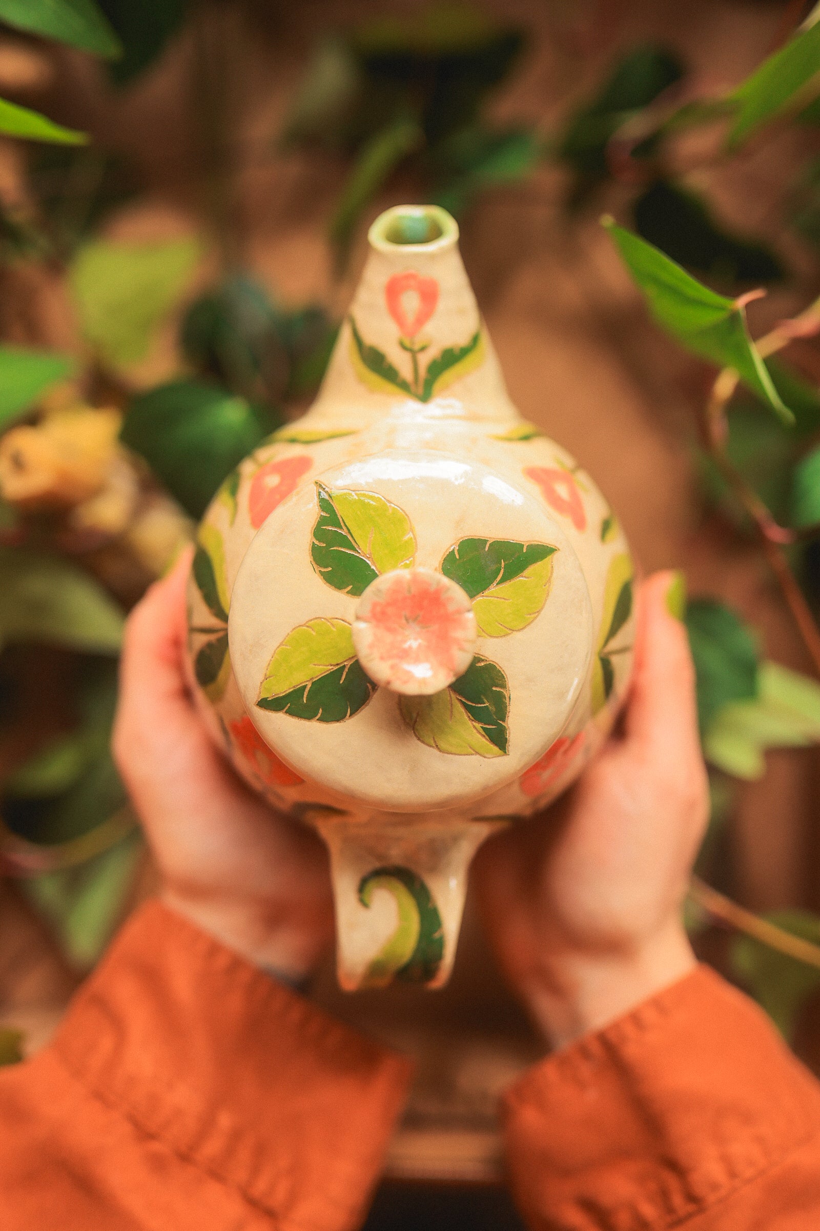 Painted Botanical Temple of Flowers Teapot in Stoneware