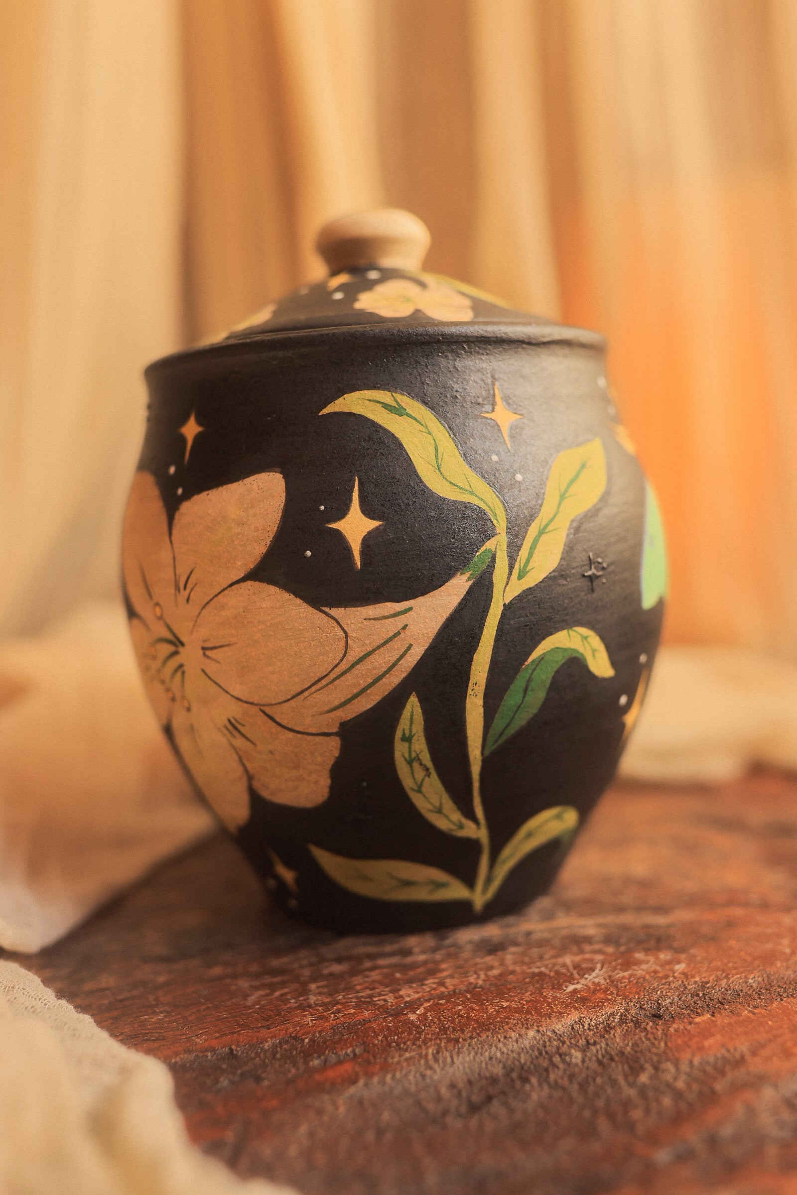 Painted Luna Moths Lidded Jar in Midnight