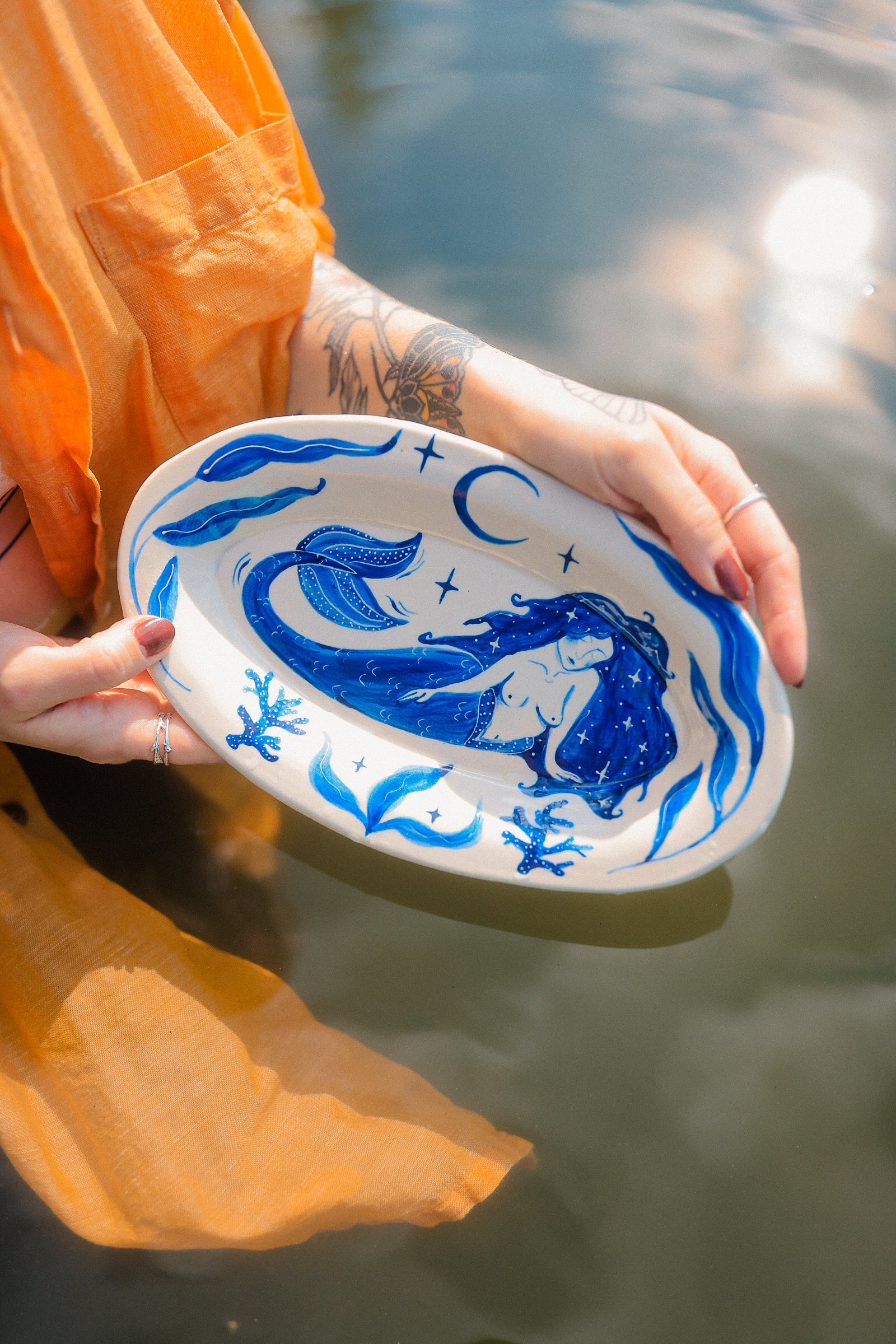 Painted Blue Porcelain Mermaid’s Dream Dish