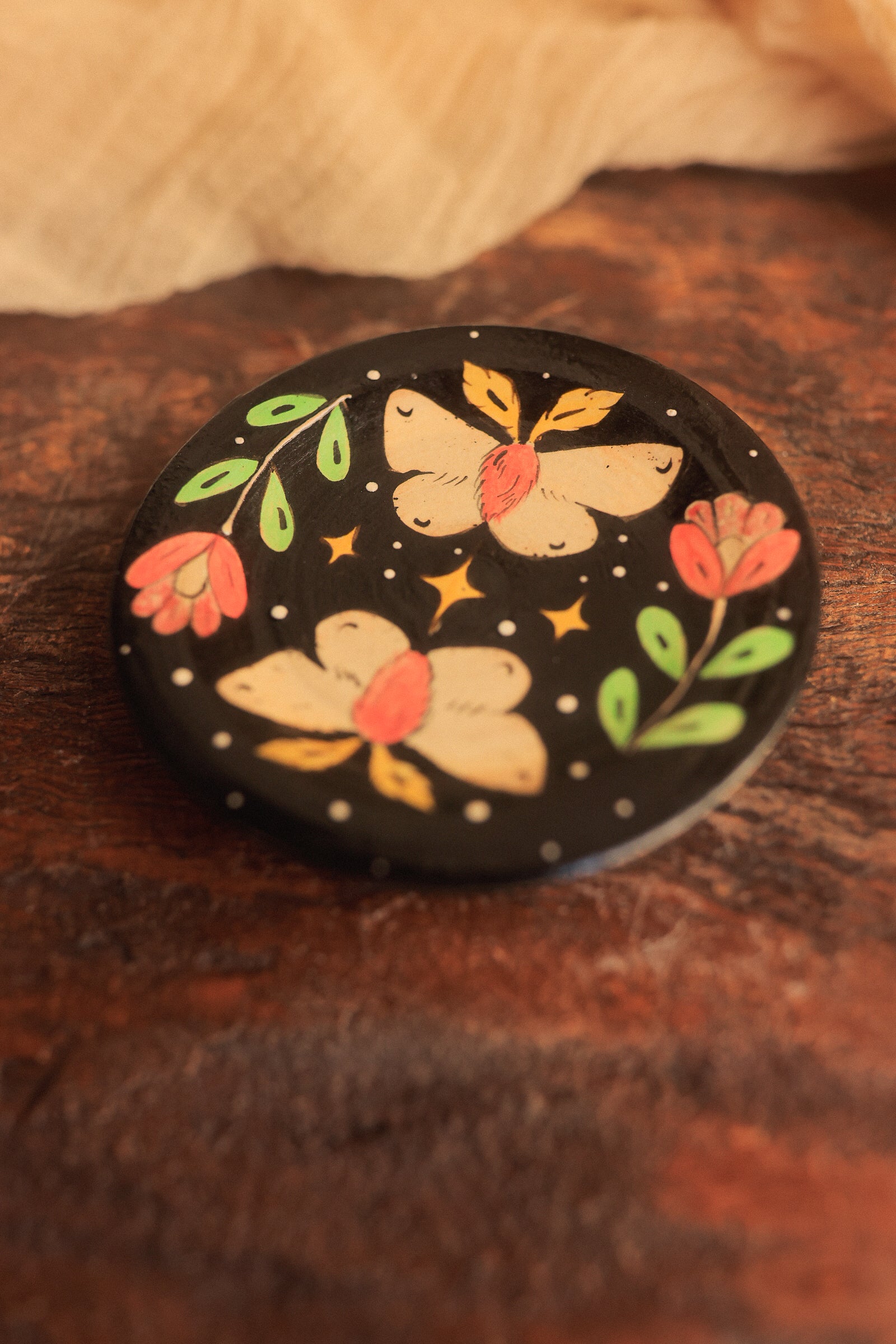 Painted Midnight Garden Moths Trinket Dish