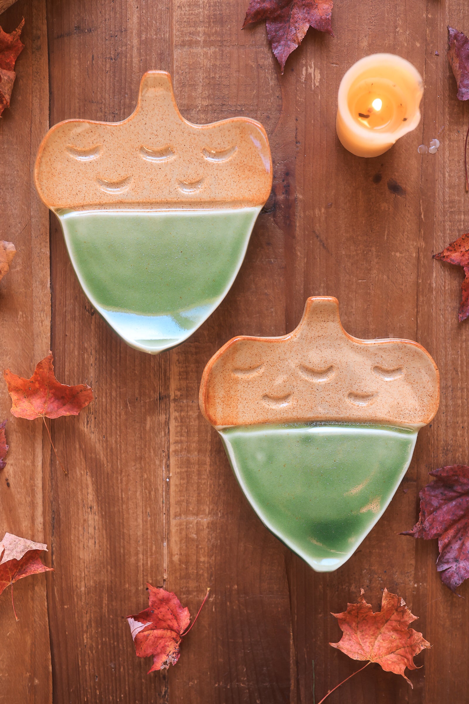 Pair of Autumn Forest Acorn Dishes in Porcelain