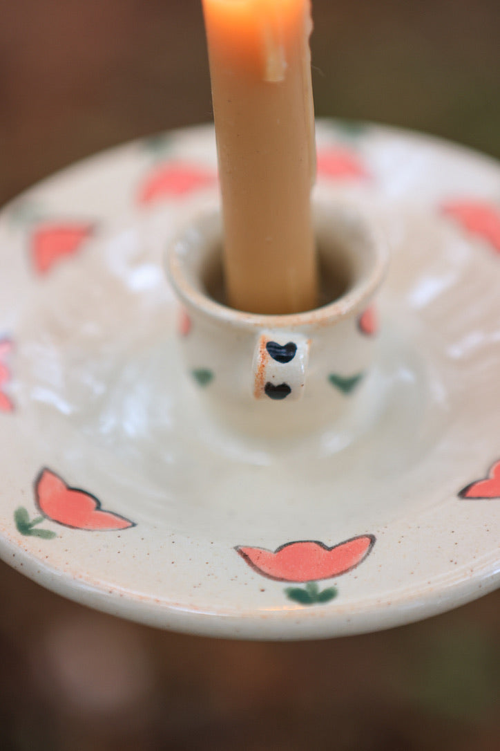 Pink Meadow Flowers Candle Holder in Porcelain