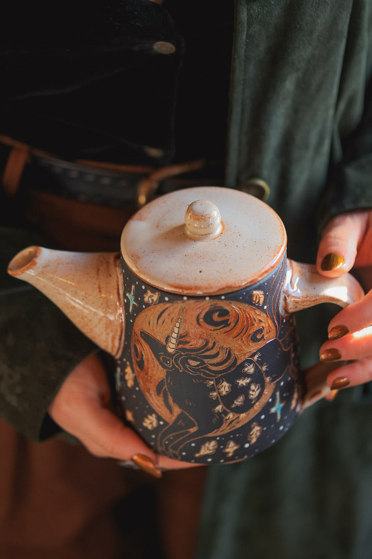 Moonlit Autumn Unicorns Teapot