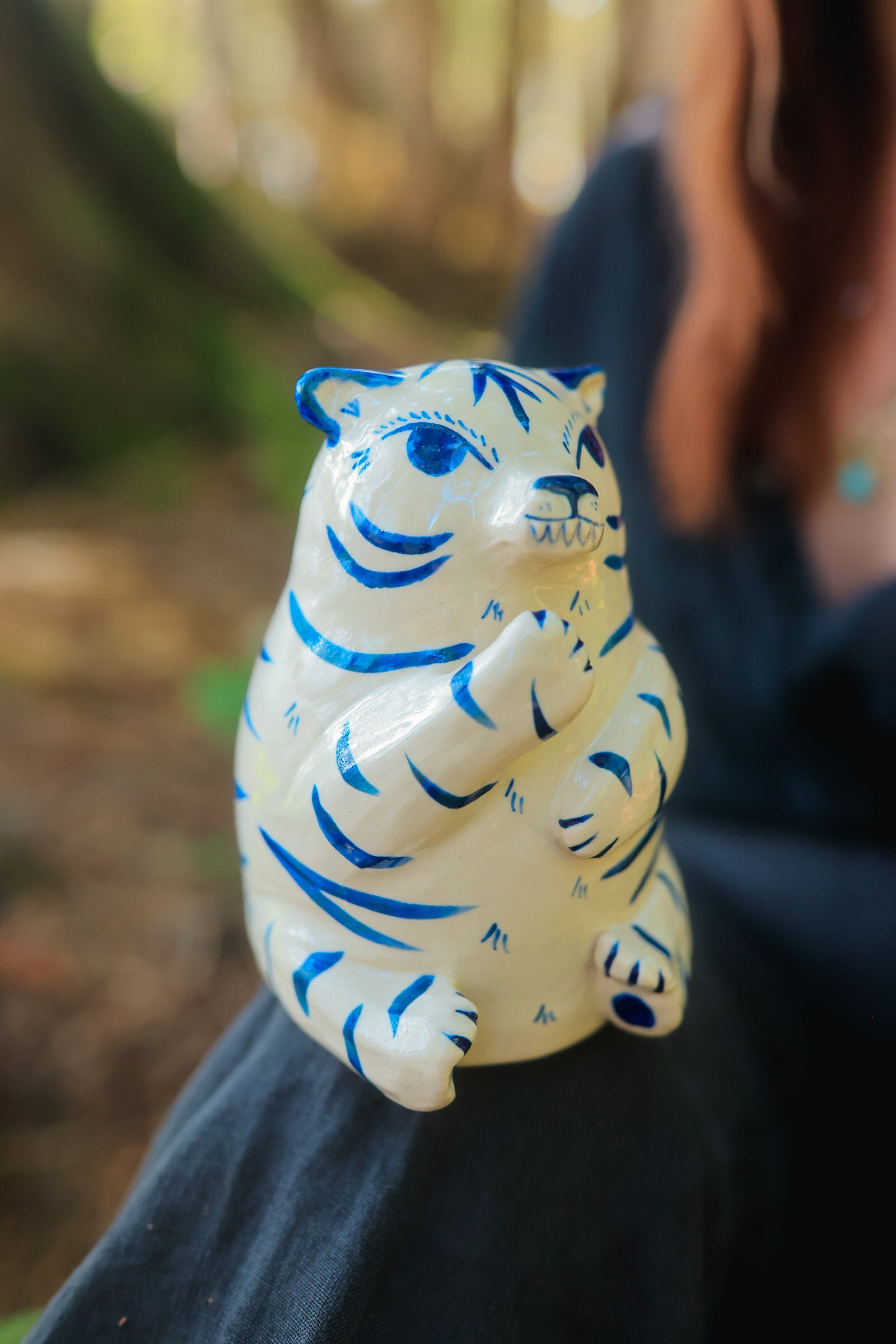 Blue and White Tigrezinho Tiger Guardian Figurine