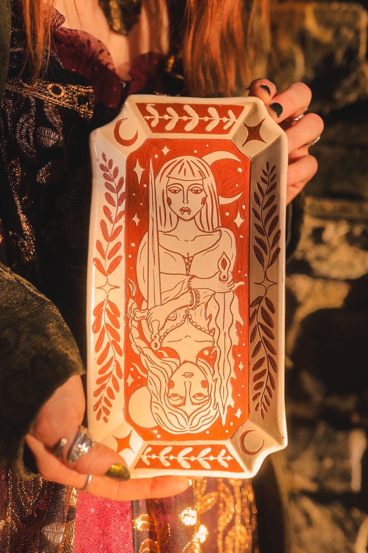 Vampyr Queen of Swords Dish in Slipped Terracotta