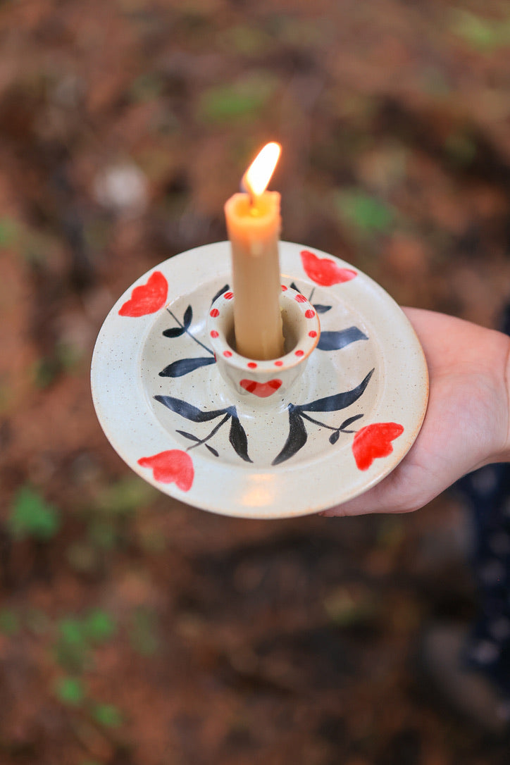 Red Meadow Flowers Candle Holder in Porcelain