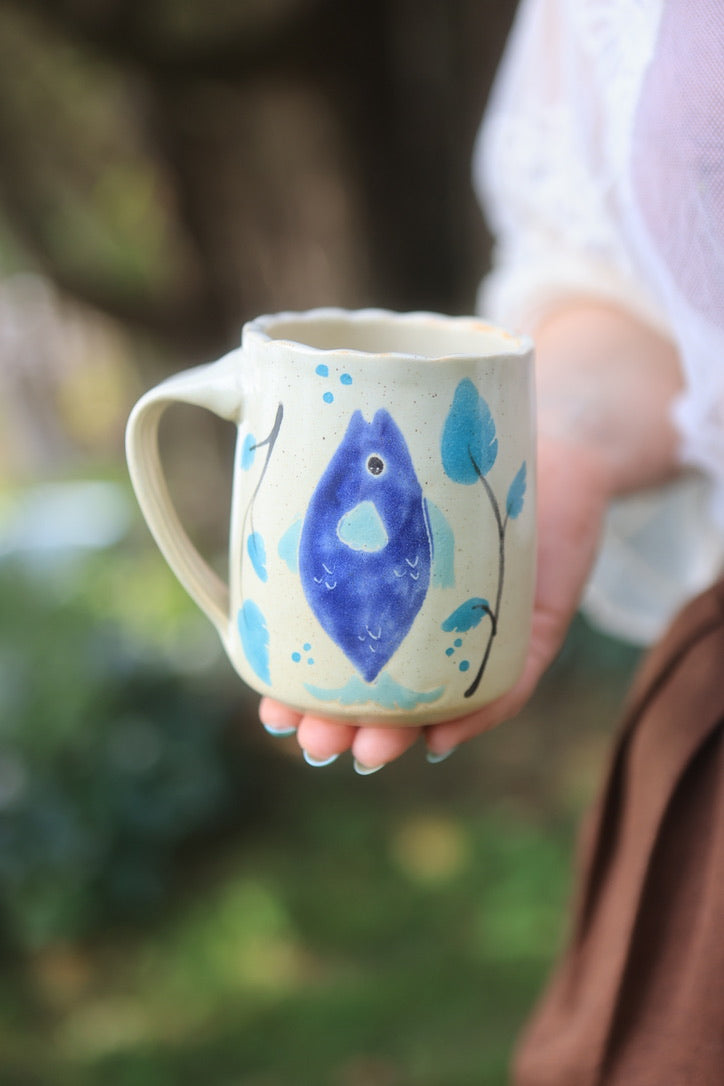 24 Painted Swimming Fishies Mug in Porcelain 13 oz