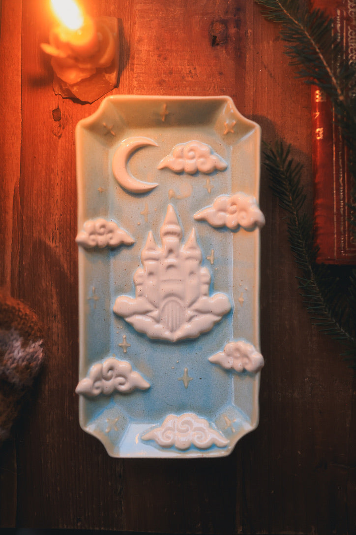 Castle in the Clouds Dish in Turquoise Porcelain