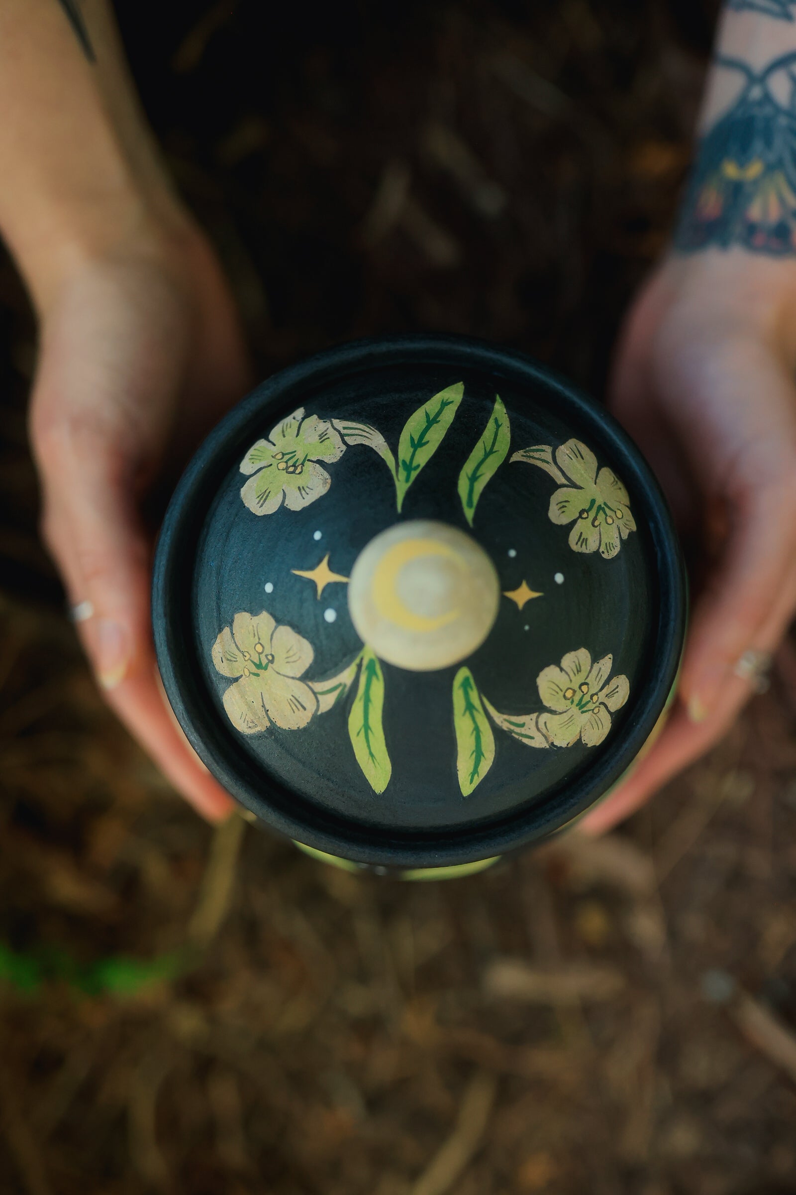 Painted Luna Moths Lidded Jar in Midnight