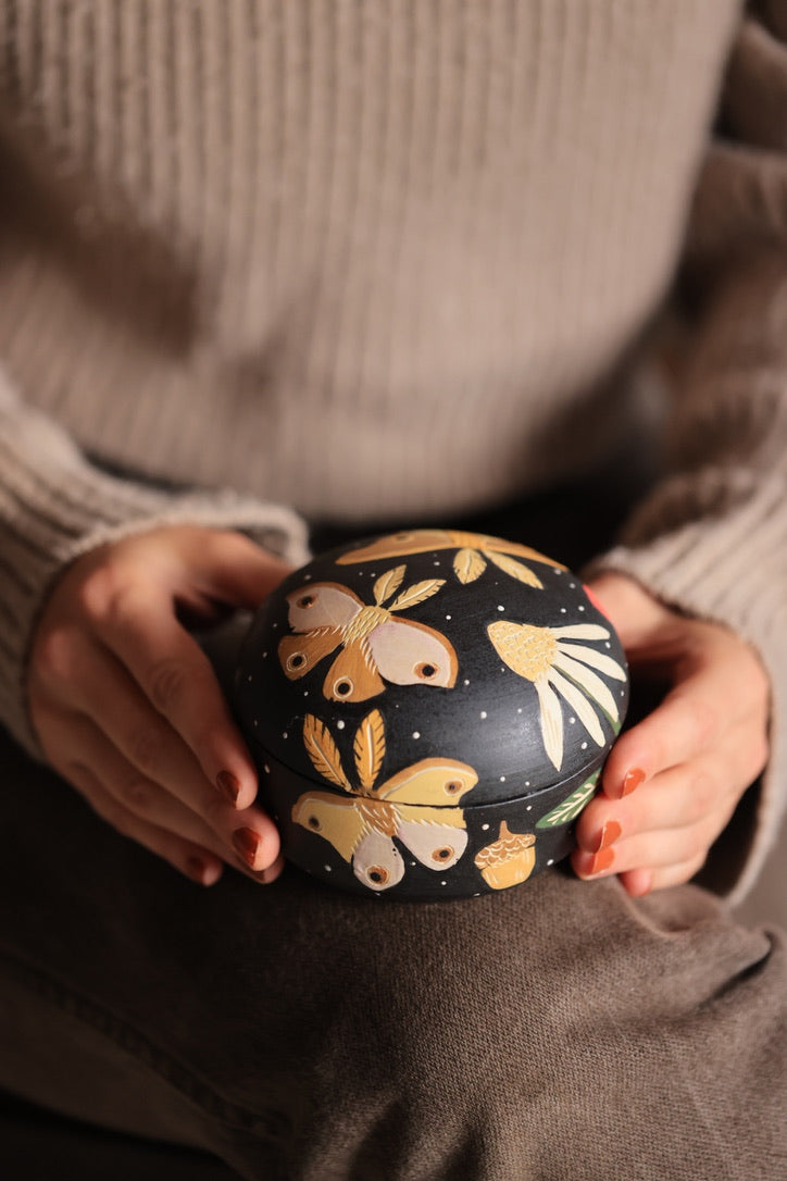 Autumn Moths at Midnight Porcelain Jewelry Box