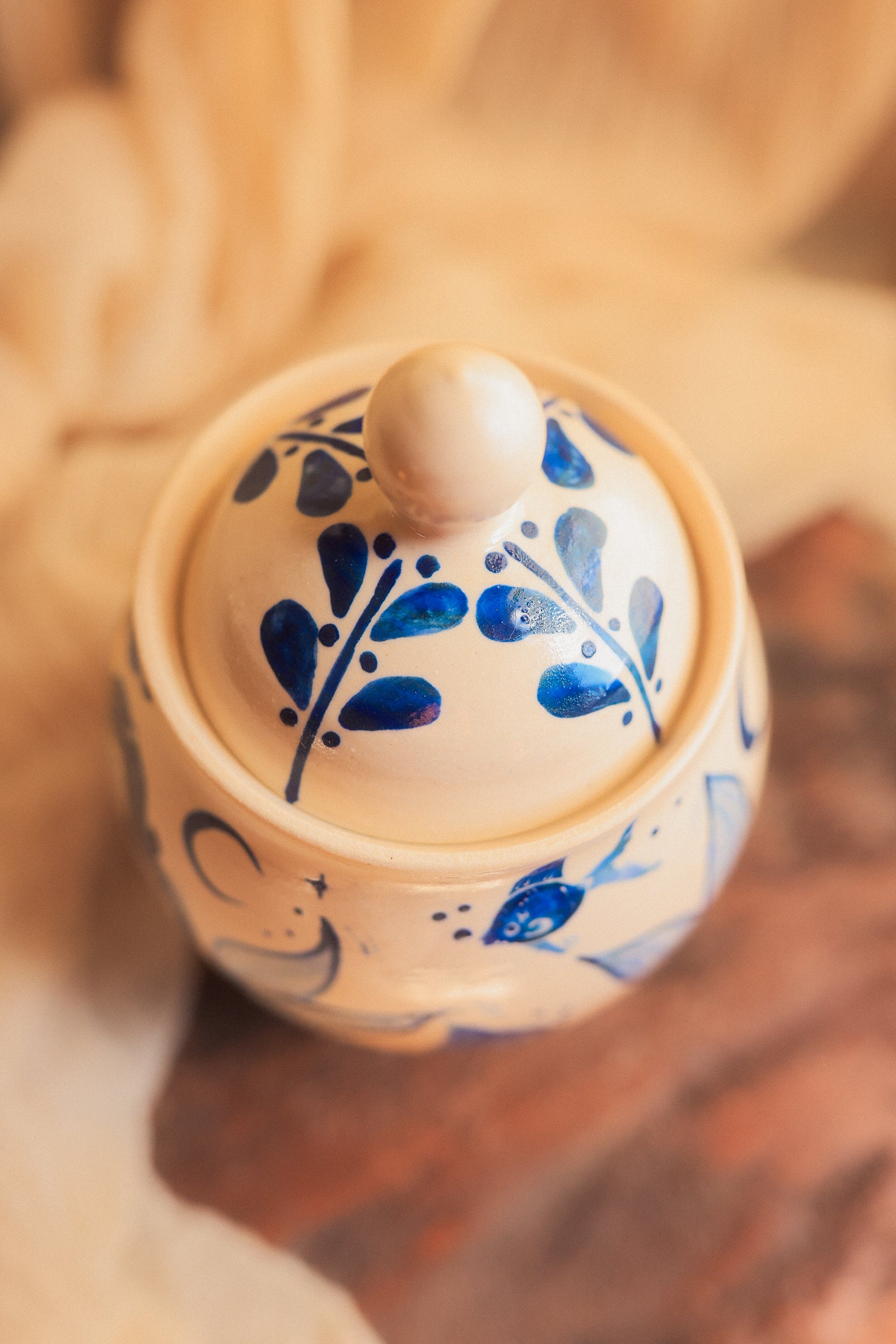 Painted Porcelain Maidens of the Sea Jar in Cobalt Blue