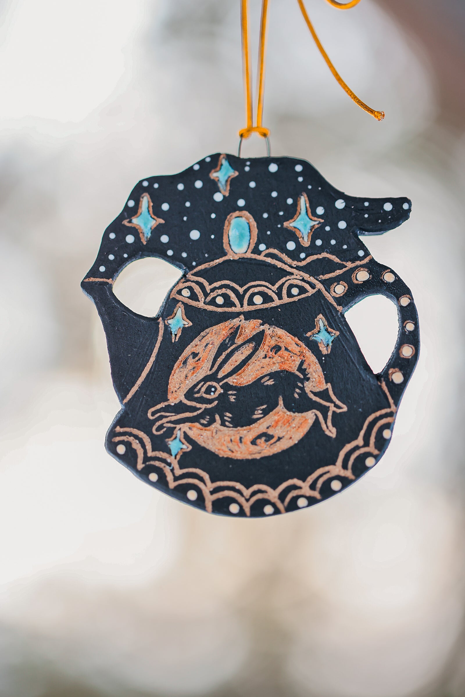 Leaping Rabbit Teapot Ornament in Midnight