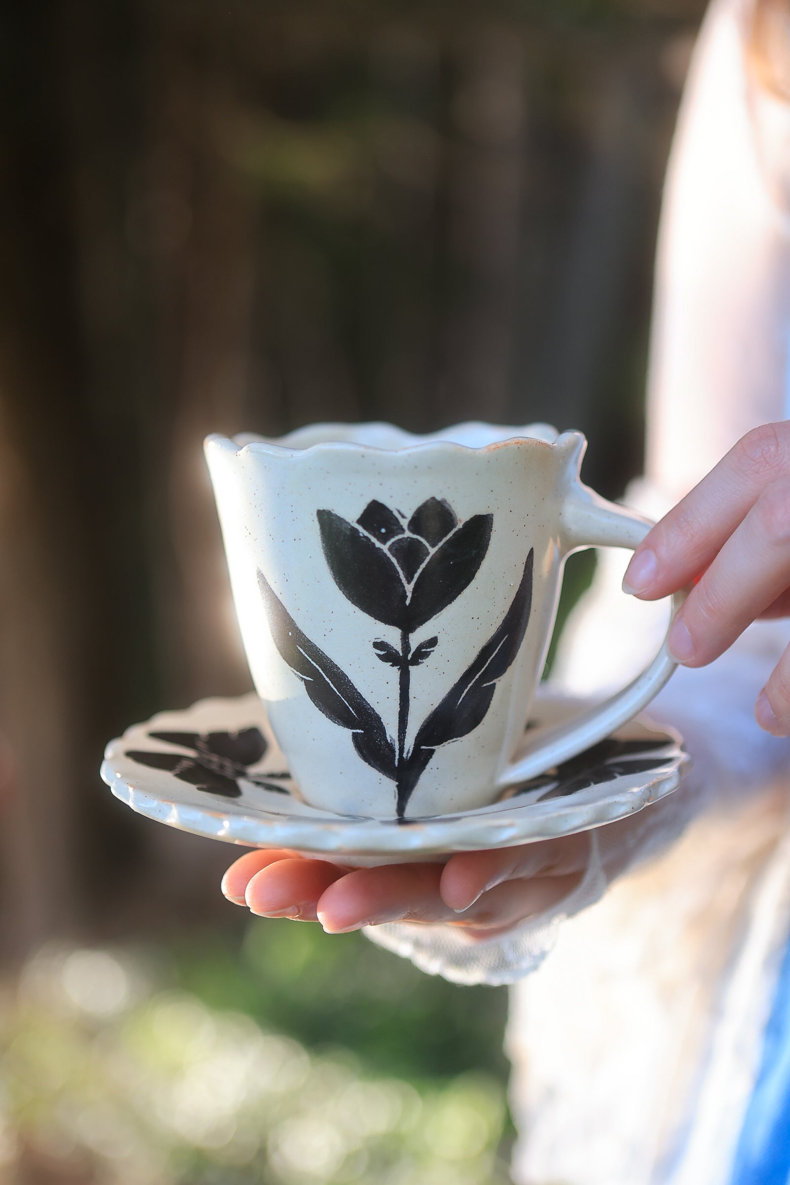 5 Folkware Flutter Moths Mug and Dish Set in Porcelain